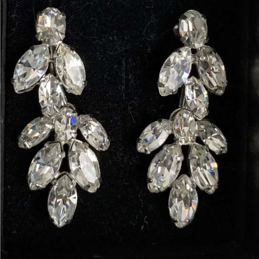 Vintage Christian Dior Rhodium Plated Marquise Crystal Earrings 1960’s/70’s Era